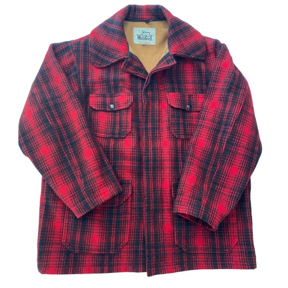 Vtg Woolrich 503 Mackinaw Coat Men's 44 Heavy Red Buffalo Plaid Barn Hunting - Picture 1 of 12